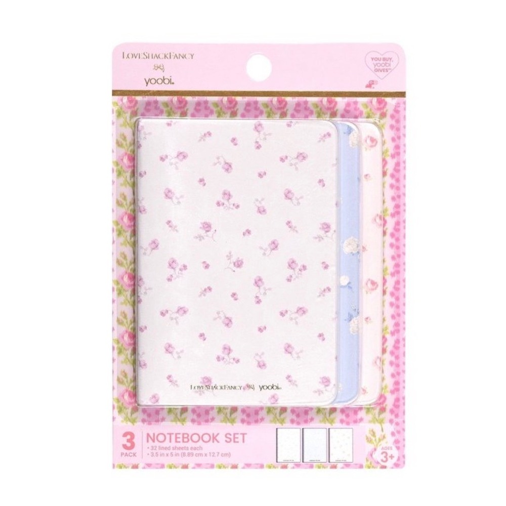LoveShackFancy x Yoobi 3 Pack Mini Notebook Set Floral Lined 32 Sheets Each NEW